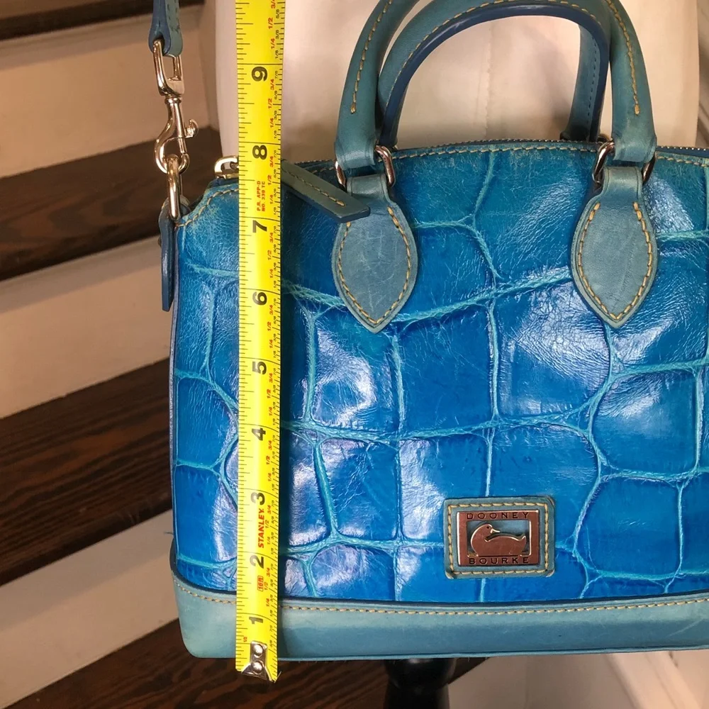 DOONEY BOURKE Electric Blue Croc Embossed Leather Top Handle Crossbody Bag